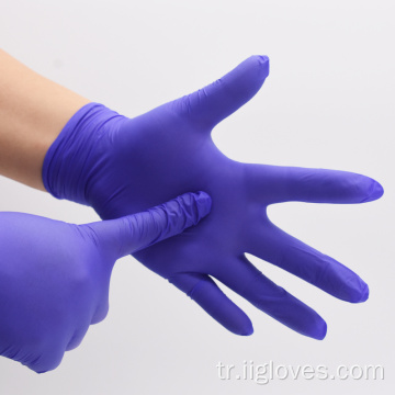 Tek kullanımlık menekşe mavi tıbbi muayene nitril eldivenleri